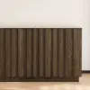 Aura 83" Ash Wood Fluted Smoked Brown TV Stand with Sintered Stone Top