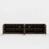 Aura 83" Ash Wood Fluted Smoked Brown TV Stand with Sintered Stone Top