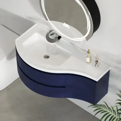 35" Navy Floating Single Bathroom Vanity with Sink, Stone Resin Top Set of 2