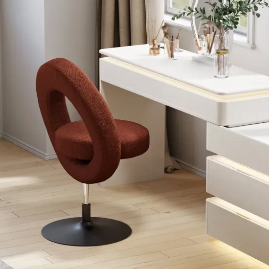 Modern Rust Boucle Adjustable Vanity Stool with Back