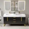 59" Double Sink Freestanding Vanity Set with LED Medicine Cabinet with Storage