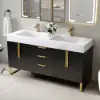 59" Double Sink Freestanding Vanity Set with LED Medicine Cabinet with Storage