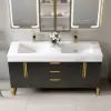 59" Double Sink Freestanding Vanity Set with LED Medicine Cabinet with Storage