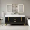 59" Double Sink Freestanding Vanity Set with LED Medicine Cabinet with Storage