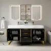 59" Double Sink Freestanding Vanity Set with LED Medicine Cabinet with Storage