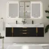 59" Double Sink Floating Vanity Set with LED Medicine Cabinet with Storage