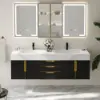 59" Double Sink Floating Vanity Set with LED Medicine Cabinet with Storage