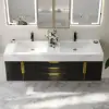 59" Double Sink Floating Vanity Set with LED Medicine Cabinet with Storage