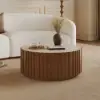 Aura 35" Ash Wood Slatted Round Coffee Table with Sintered Stone Top – Walnut