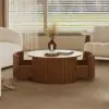 Aura 35" Ash Wood Slatted Round Coffee Table with Sintered Stone Top – Walnut