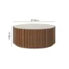 Aura 35" Ash Wood Slatted Round Coffee Table with Sintered Stone Top – Walnut