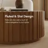 Aura 35" Ash Wood Slatted Round Coffee Table with Sintered Stone Top – Walnut