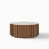 Aura 35" Ash Wood Slatted Round Coffee Table with Sintered Stone Top – Walnut