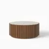 Aura 35" Ash Wood Slatted Round Coffee Table with Sintered Stone Top – Walnut
