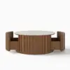 Aura 35" Ash Wood Slatted Round Coffee Table with Sintered Stone Top – Walnut