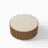 Aura 35" Ash Wood Slatted Round Coffee Table with Sintered Stone Top – Walnut