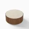 Aura 35" Ash Wood Slatted Round Coffee Table with Sintered Stone Top – Walnut