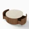 Aura 35" Ash Wood Slatted Round Coffee Table with Sintered Stone Top – Walnut