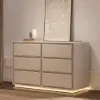 Picture of Haloa Modern 47" 6-Drawer Matte Warm White Chest of Drawers with Light and Charging Station