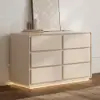 Picture of Haloa Modern 47" 6-Drawer Matte Warm White Chest of Drawers with Light and Charging Station