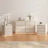 Picture of Haloa Modern 47" 6-Drawer Matte Warm White Chest of Drawers with Light and Charging Station