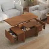 Picture of Lineva 47" Fluted Lift-Top Walnut Coffee Table with 2 Drawers