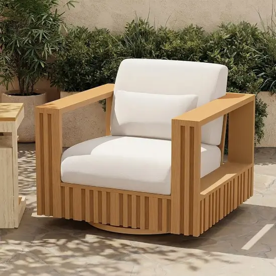 Picture of Flutera Modern Outdoor Sculptural Fluted 360-Degree Swivel Accent Chair in Natural