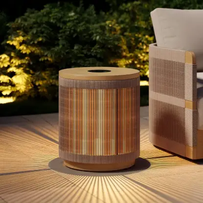 Costra Outdoor Handwoven Rope & Aluminium Storage Side Table with LED