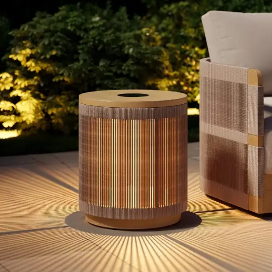 Costra Outdoor Handwoven Rope & Aluminium Storage Side Table with LED