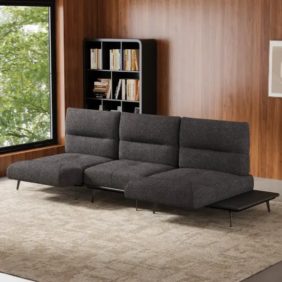 136" Yarn-Dyed Fabric and Faux Leather Reclining Sofa with Metal Legs