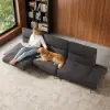 136" Yarn-Dyed Fabric and Faux Leather Reclining Sofa with Metal Legs