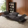 136" Yarn-Dyed Fabric and Faux Leather Reclining Sofa with Metal Legs