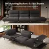 136" Yarn-Dyed Fabric and Faux Leather Reclining Sofa with Metal Legs