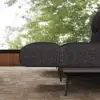 136" Yarn-Dyed Fabric and Faux Leather Reclining Sofa with Metal Legs
