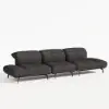 136" Yarn-Dyed Fabric and Faux Leather Reclining Sofa with Metal Legs