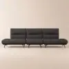 136" Yarn-Dyed Fabric and Faux Leather Reclining Sofa with Metal Legs