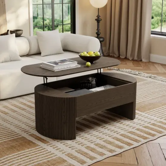 Modern 47" Oval Lift Top Mid-Century Coffee Table