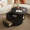 32" Fluted Lift-Top Round Coffee Table with 2 Drawers – Black