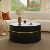 32" Fluted Lift-Top Round Coffee Table with 2 Drawers – Black
