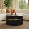 32" Fluted Lift-Top Round Coffee Table with 2 Drawers – Black