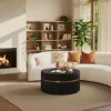 32" Fluted Lift-Top Round Coffee Table with 2 Drawers – Black