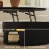 32" Fluted Lift-Top Round Coffee Table with 2 Drawers – Black