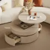 32" Fluted Lift-Top Round Coffee Table with 2 Drawers – Whitewash