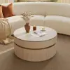 32" Fluted Lift-Top Round Coffee Table with 2 Drawers – Whitewash