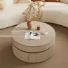 32" Fluted Lift-Top Round Coffee Table with 2 Drawers – Whitewash