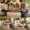 32" Fluted Lift-Top Round Coffee Table with 2 Drawers – Whitewash