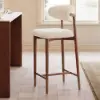 Modern Walnut Boucle Bar Stool with Wooden Legs, 1 Piece