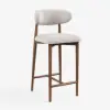 Modern Walnut Boucle Bar Stool with Wooden Legs, 1 Piece