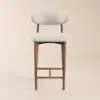 Modern Walnut Boucle Bar Stool with Wooden Legs, 1 Piece