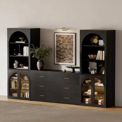 Picture of Arune 126" Arched Glass Door 3-Piece Entertainment Center with Bookshelf